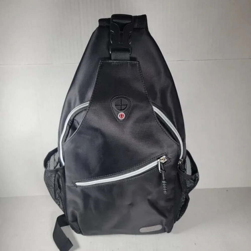Mosiso Black Hiking Daypack Outdoor Crossbody Athleisure Canvas Sling Backpack